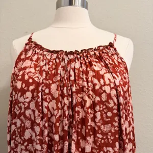 Anthropologie Low Back Flounced Maxi Lounge Dress‎ Size Large Rust Brown Floral thumbnail 15