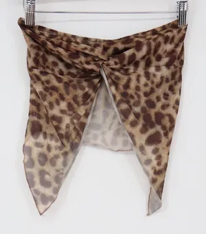 SHEIN Tube Top Womens XS Leopard Print Twist Front Handkerchief Hem Brown Exc thumbnail 1