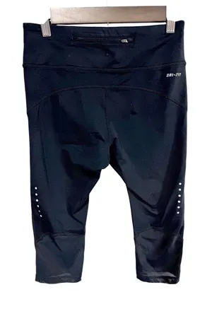 Nike Dri-FIT Running Cropped Mesh Capris Women's Size S Black Pocket Gym Workout thumbnail 1