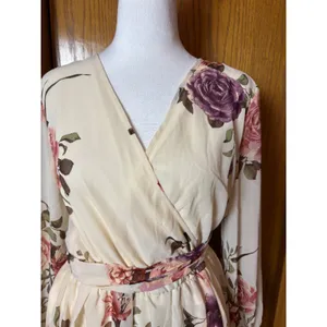Baltic Born Lydia Ivory Floral Chiffon Maxi Dress V-Neck bump frendly NWT thumbnail 4