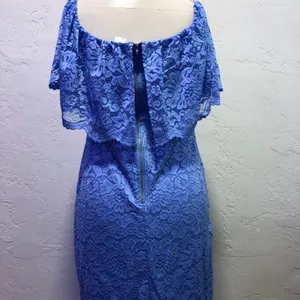 VENUS •Med• Blue • Asymmetrical•Lace•Off Shoulder Dress• Mother of the Bride thumbnail 6
