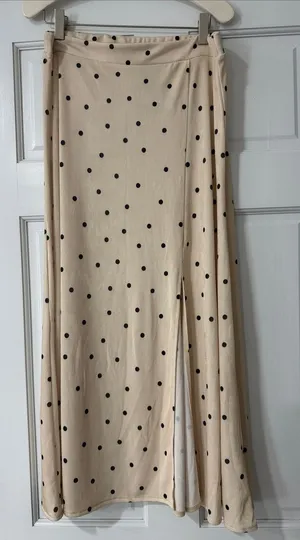 SINSAY Maxi Polka Dot Champagne Skirt With Sleet Size L thumbnail 1