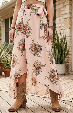 Topshop Floral NWT Maxi Skirt Womens 10 Pink NEW Tall Handkerchief HemTie Waist thumbnail 1