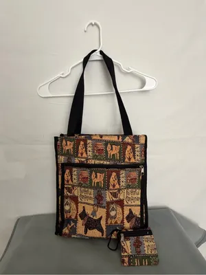 Vintage Dog Tapestry Tote Bag Matching Coin Purse Set Faithful Companion(F313) thumbnail 2
