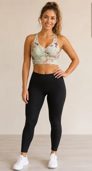 YOGASMOGA Women Mint Green Floral Racerback Ruched V-Neck Sports Bra Medium NEW thumbnail 1