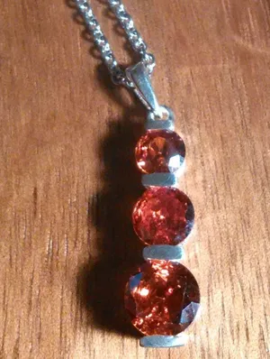Simulated Red Diamond Sterling Silver Pendant Stainless Steel Necklace thumbnail 1