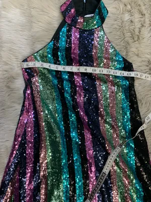 Belle Badgley Mischka Heather Rainbow Sequin Halter Mini Dress size 2. thumbnail 8