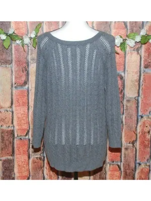 Y2K VTG American Eagle Gray Open-Knit Sweater Womens S Cotton Wool Blend Scoop N thumbnail 5