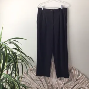 Black Pleated High Waist Wide Leg Trousers Pants Women‎ Large NEW thumbnail 3