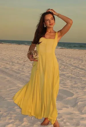 Zara butter mustard Yellow Maxi Dress flowy bohemian midi summer vacation thumbnail 1