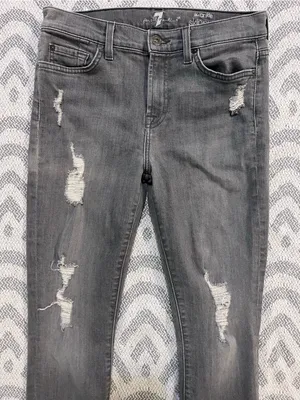 7 FOR ALL MANKIND Women’s Ankle Skinny Gray Distressed Denim Jeans 28 7FAMK thumbnail 2