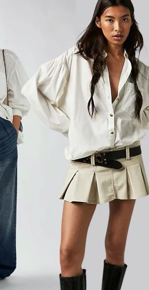 Free People Bohemian Preppy Oversized Happy Hour Solid Poplin Top White Medium thumbnail 1