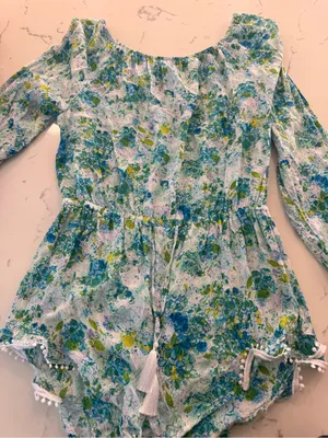 Victoria's Secret Blue, Green & White Floral Off-Shoulder Romper thumbnail 1