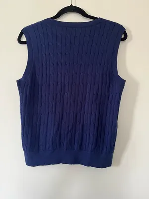 J Crew Cable Knit Sweater Vest Medium Navy Blue Tennis Preppy Quiet Luxury thumbnail 5