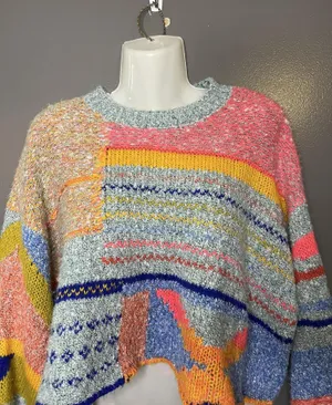 Sincerely Jules Sweater Womens Small Multicolor Patchwork Chunky Knit Cropped thumbnail 1