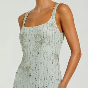 MAC DUGGAL 94129 Green Beaded Mesh Scoop Neck Fitted Gown With Bows thumbnail 6