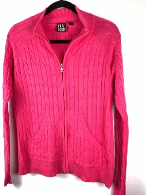 Kate Lord Womens Sweater L Pink Cable Knit Full Zip Golf Cardigan Pockets thumbnail 13