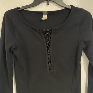 NEW Free People Jacqui Black Lace Up Layering Top size XS thumbnail 3