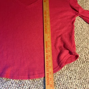 Pilcro and the Letterpress Anthropologie Pink Waffle Knit Ruffle Sleeve Thermal‎ V-Neck Top Small thumbnail 7