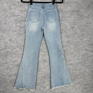 YMI Size-8 Girl Light Wash Butterfly Patchwork Flare Leg Jeans Distressed Frayed thumbnail 2