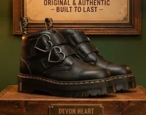 Dr. Martens Devon Heart Black Leather Platform Boots Size US 6 / EU 37 Double St thumbnail 1
