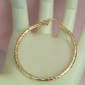 Elegant Gold Hoop Earrings 18K Gold Filled Twist Cut Hoop 50MM thumbnail 7