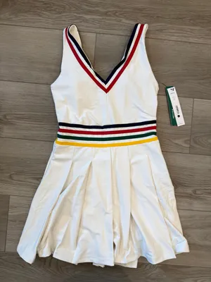 Aqua x Venus Williams Striped Pleated Active Tennis White Mini Dress XS NWT thumbnail 1