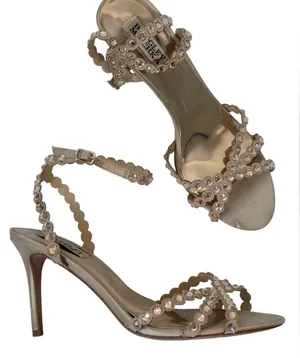 Badgley Mischka Rose Gold Rhinestone Strappy Heels Womens 6 Formal Prom Wedding thumbnail 1