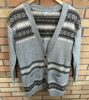 Gap Women's Gray Fair Isles Nordic Lambs Wool Blend Cardigan Sweater Size Medium thumbnail 1