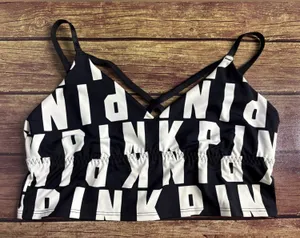 Rare Victoria’s Secret Pink Ultimate Black White Logo Unlined Sports Bra, M thumbnail 1