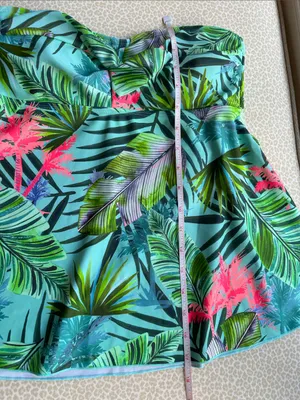 Tropical Palms Aqua Green Bright Pink Bandeau Tankini Top size 8 thumbnail 8