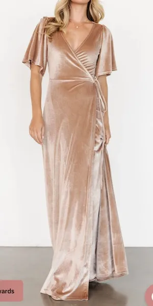 Baltic Born‎ Size-XXL Meghan Velvet Wrap Maxi Dress Champagne thumbnail 1
