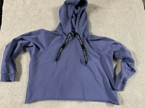 CALVIN KLEIN‎ Spell Out Hoodie | 2XL | Jumper Top Sweatshirt Short Cropped Retro thumbnail 1