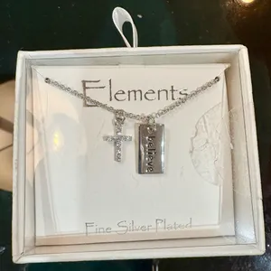 Elements Silver Necklace with Cross and Believe Pendant. Petite, but meaningful thumbnail 1