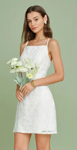 Rihoas White Textured Slip Mini Dress thumbnail 1
