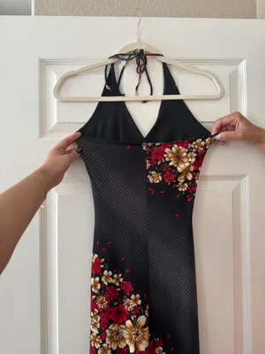 Y2K Knitenjin Black and Red Floral Halter Dress thumbnail 6