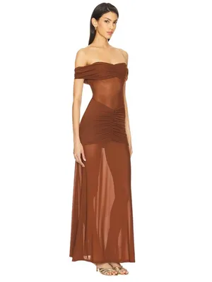 Runaway The Label Meila Maxi Dress in Espresso XSmall New Womens Jersey Mesh thumbnail 3