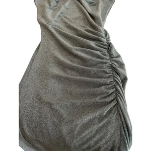 Dress Forum Los Angeles Metallic Shimmer Ruched Mock Neck Midi Dress Silver Gold thumbnail 4