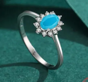 Sterling Silver SIZE 5 925 Crown Natural Turquoise Cubic Zirconia Ring thumbnail 2