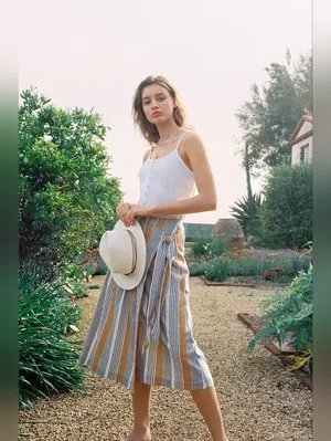 NWT Anthropologie Maeve Laura in Yellow Striped A-line Wrap Skirt 0 $110 thumbnail 6