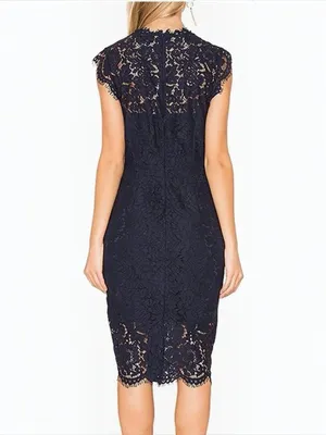 MEROKEETY Navy Blue Sleeveless Lace Floral Cocktail Dress Size M thumbnail 2