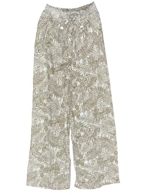 Cali1850 Los Angeles Women’s Size S Tan Beige White Tropical Printed Wide Pants thumbnail 3