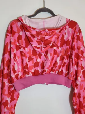 Meysi Kim Pink Camouflage Cropped Hoodie Jacket Size Large thumbnail 6