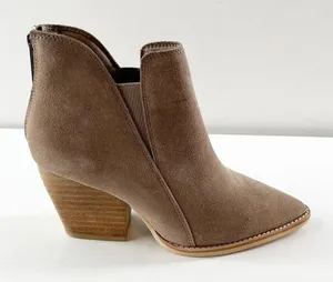 Vintage Havana Collins Suede Pointed Toe Stacked Heel Ankle Booties Tan 6 thumbnail 1