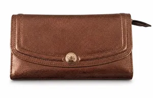 Coach Gallery Metallic Crackle Leather Trifold Snap Wallet‎ thumbnail 1