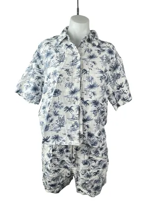 NEW Abercrombie & Fitch Blue Tropical Button Up Shirt Shorts 2 Pc Set Size S thumbnail 1