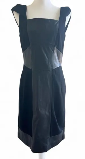 Antonio Melani Black Genuine Leather Panel Sheath Dress Size 6 Sleeveless thumbnail 1