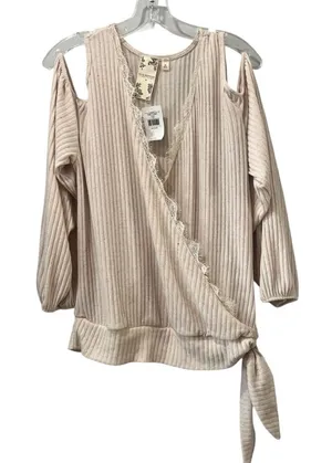 Blu Pepper Womens Medium Shirt Ribbed Knit Cold Shoulder Long‎ Sleeve Top NEW thumbnail 1