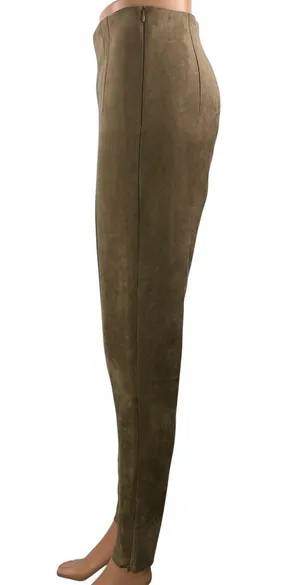 Zara Women's Khaki Brown High Rise Fitted Faux Suede Skinny Legging Pants Size S thumbnail 2