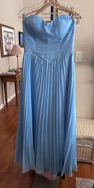 Strapless Pleated Maxi Gown in Powder Blue Size 6 thumbnail 1